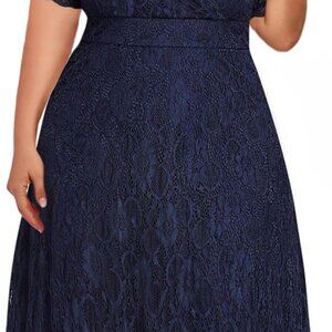 Women's Plus Size Lace Dress Semi Formal Wedding Guest V Neck Short Sleeve